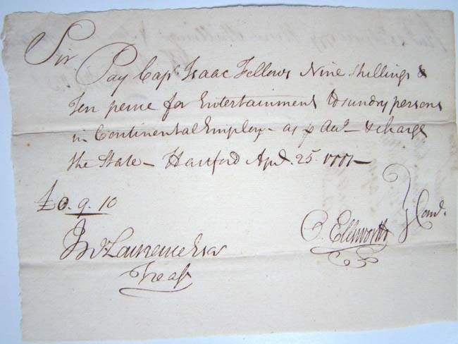 A Revolutionary War letter signed on April 25, 1777 being of Connecticut historical importance signed by Oliver Ellsworth, appointed our third U.S. Supreme Court Chief Justice by George Washington.